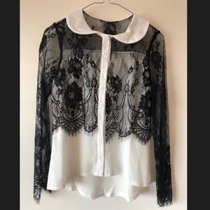 White and black lace button up